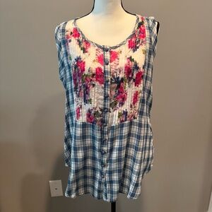 Aratta Blue Checkered Floral Women's Tunic in Medium